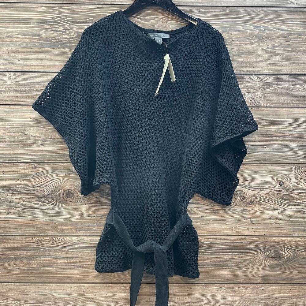 Josephine Chaus Black Open Knit Kimono Top Sweater Belted SZ M C101708